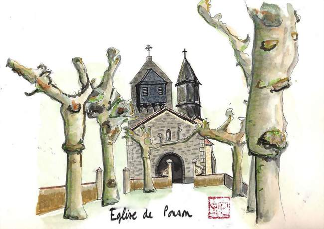 Aquarelle de l'église de Ponson - Carcen-Ponson (40400) - Landes