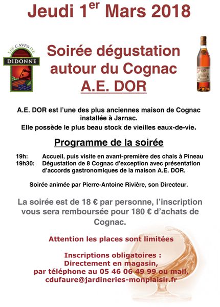 Soirée dégustation autour du Cognac A.E. DOR