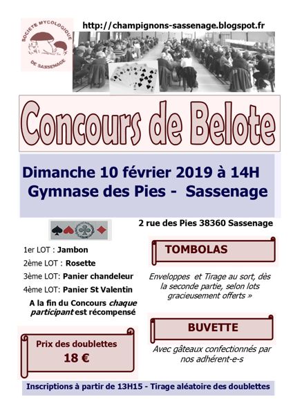 Concours de belote le 10 février 2019 à Sassenage