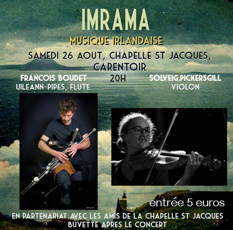 Concert Imrama, musique irlandaise, uilleann-pipes, flute, violon