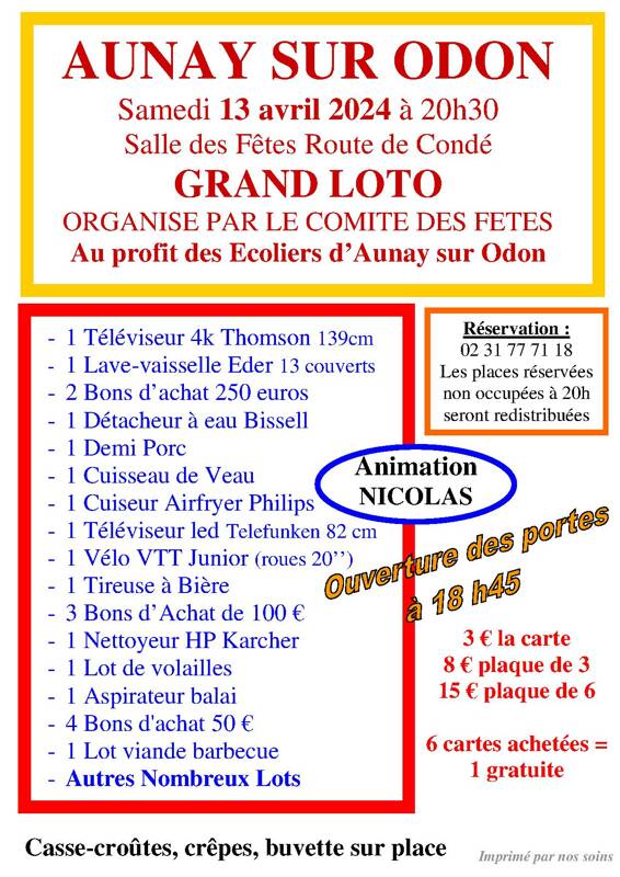 Grand loto du comité des fêtes Aunay sur Odon