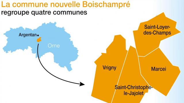 Vrigny, Saint-Loyer-des-Champs, Marcei et Saint-Christophe-le-Jajolet créent une commune nouvelle. Source : Ouest-France