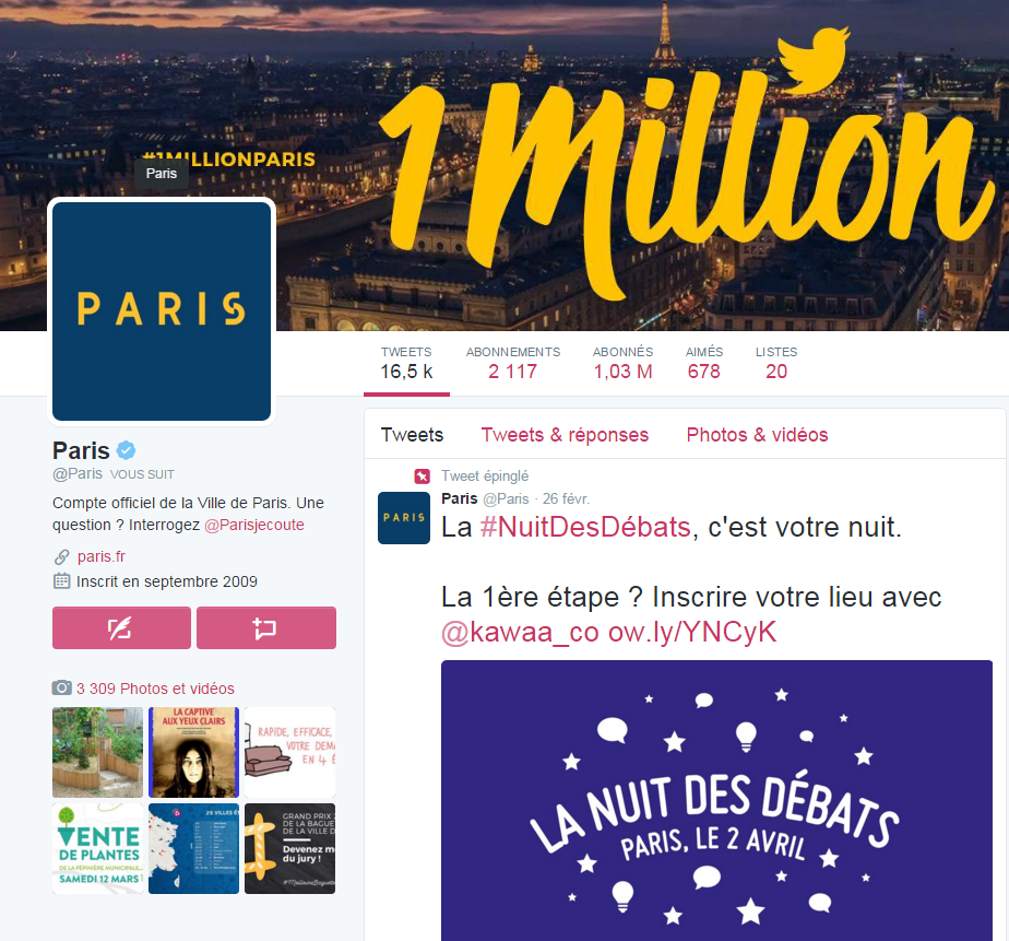 Les 50 villes d'IledeFrance les plus suivies sur Twitter au 3 mars