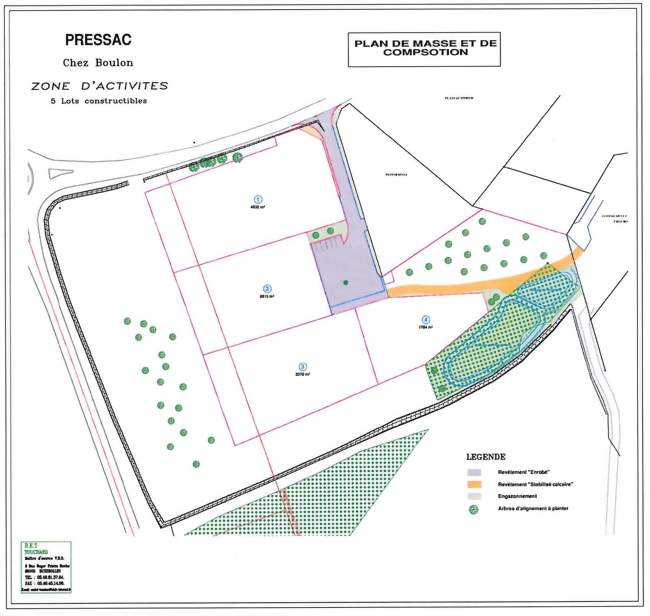 La ZAE Chez Boulon, une zone de 3 ha très bien dotée en espace verts, proposant 4 lots viabilisés à l'entrée Ouest de Pressac, à vocation artisanal, tertiaire et industrielle (locaux d'activités, entrepôts, bureaux).