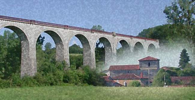 Le viaduc de la Sonnette l'église du Grand-Madieu (montage photo) - Le Grand-Madieu (16450) - Charente