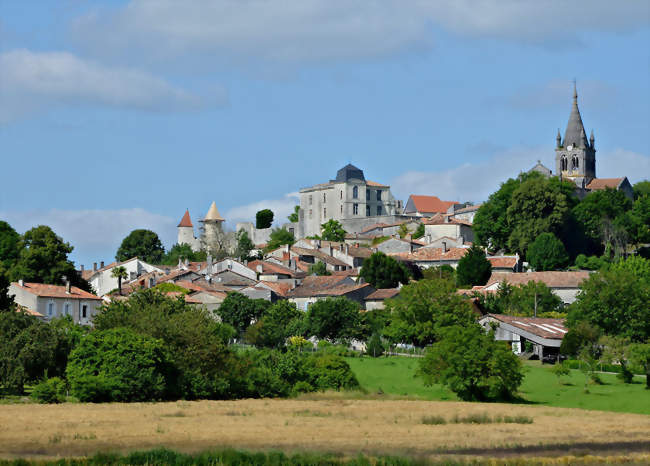 Le château et l'église de Villebois vus depuis la départementale 17 - Villebois-Lavalette (16320) - Charente