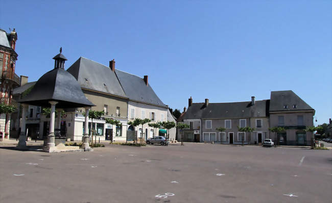 Place centrale avec le puits reconstitué et quelques pavillons d'origine - Henrichemont (18250) - Cher
