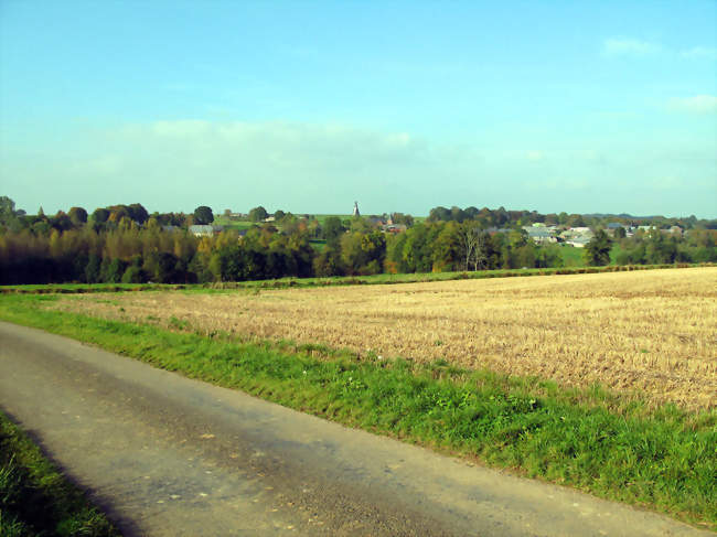 Le clocher de l'église fortifiée surgit de la verdoyante vallée de la Brune - Dohis (02360) - Aisne