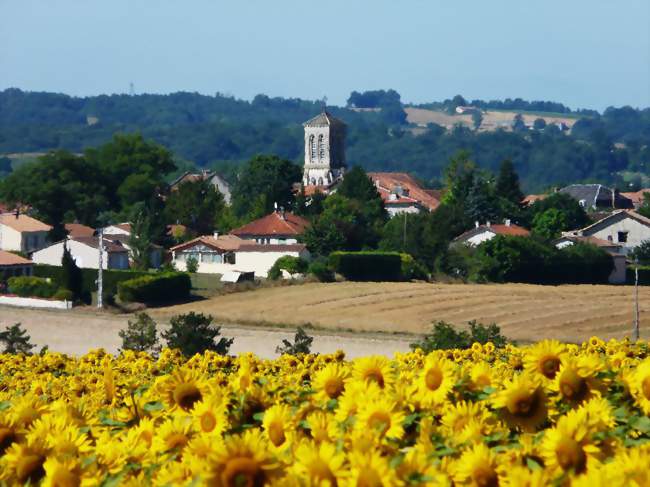 Le bourg de Gout-Rossignol, ondulant à travers l'atmosphère estivale surchauffée - Gout-Rossignol (24320) - Dordogne