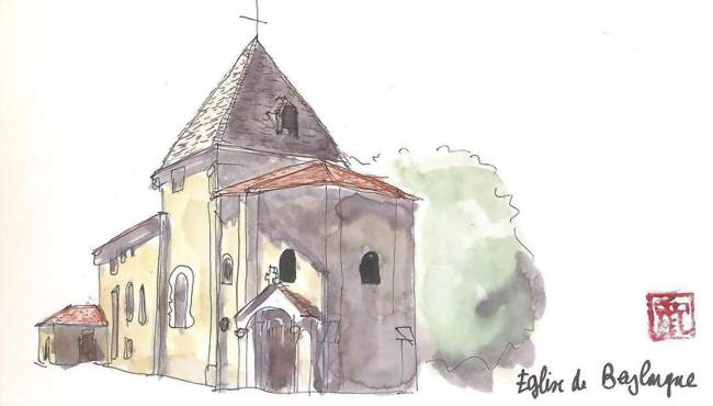 Aquarelle de l'église de Beylongue - Beylongue (40370) - Landes