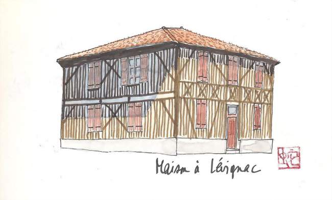 Aquarelle d'une maison landaise typique à Lévignacq - Lévignacq (40170) - Landes