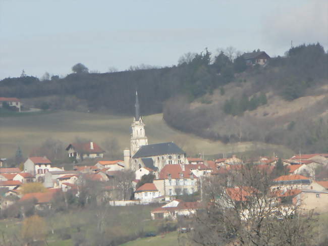 Bourg de Teilhède vu du sud-est (depuis la RD 411 sur la commune de Prompsat) - Teilhède (63460) - Puy-de-Dôme