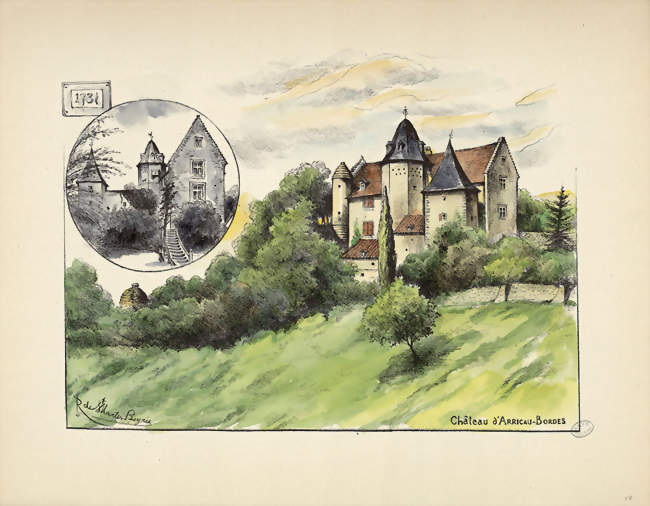 Le château, en 1731Lithographie de René Ancelin (1926) - Arricau-Bordes (64350) - Pyrénées-Atlantiques