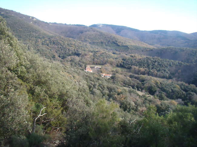 Le hameau de Saint-Jean vu depuis le sentier menant au dolmen de la Balma de Na Cristiana - L'Albère (66480) - Pyrénées-Orientales