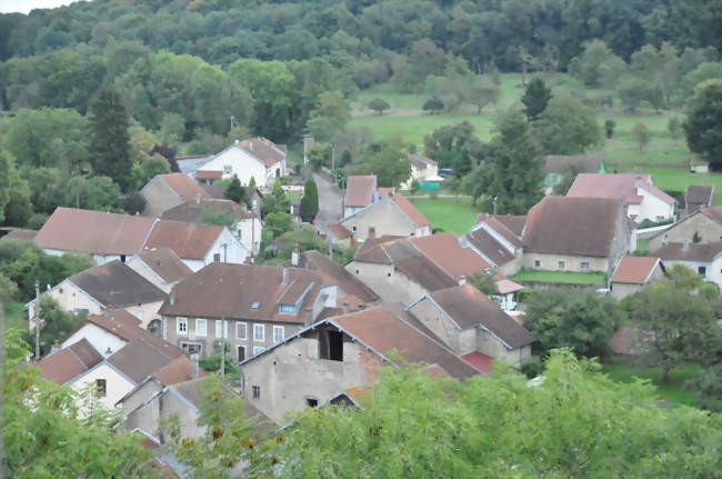 Le château et l'église depuis la fontaine - Vallerois-le-Bois (70000) - Haute-Saône
