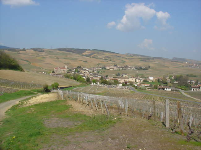 Le village de Fuissé En arrière plan, la Roche de Solutré et la roche de Vergisson - Fuissé (71960) - Saône-et-Loire