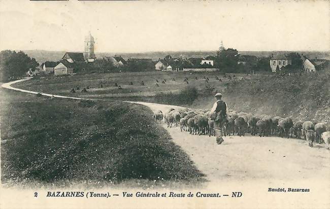 Bazarnes ; vue générale , route de Cravant , vers 1925 - Bazarnes (89460) - Yonne