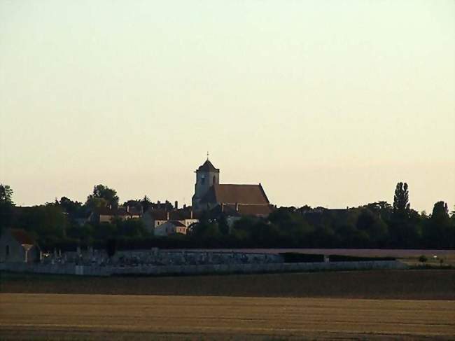 Partie est du village avec au second plan le cimetière du Montivieux et en arrière-plan central le clocher de l'église Saint-Pierre-aux-Liens - Étais-la-Sauvin (89480) - Yonne