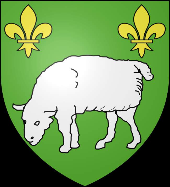 Blason de Lindry - « de sinople à la brebis paissante dargent accompagnée en chef de deux fleurs de lis dor » - Lindry (89240) - Yonne