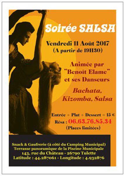 Soirée SALSA - Vendredi 11 Août 2017 (à partir de 19H30) à Tulette (26790)