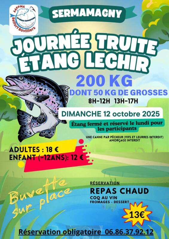 journée truites 12 octobre 2025 Etang Lechir Sermamagny