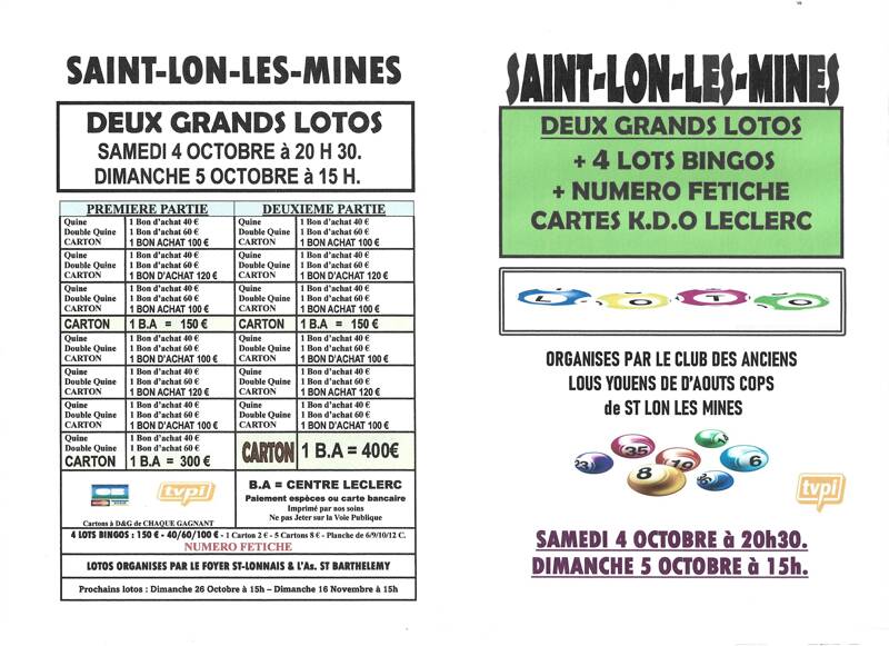 DEUX GRANDS LOTOS BINGOS AVEC FETICHE