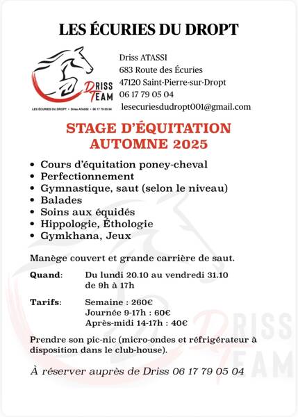 Stage d'équitation