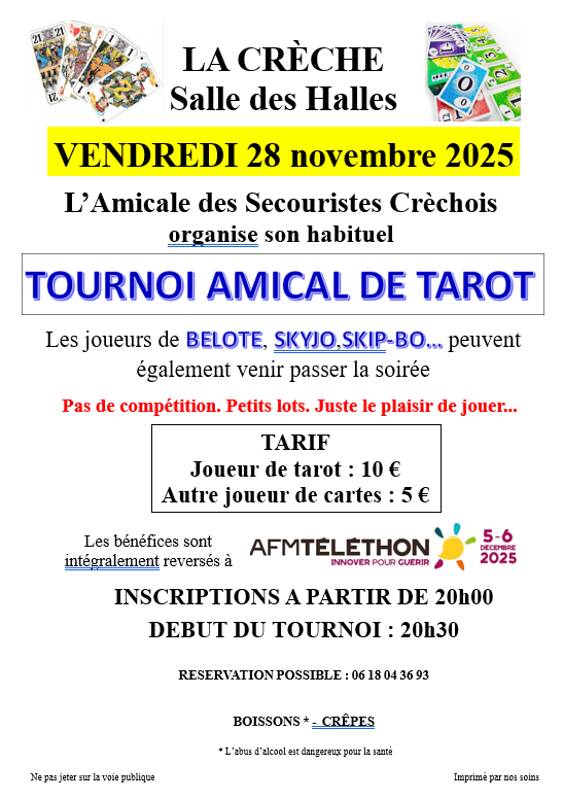Tournoi amical de tarot au profit du Téléthon