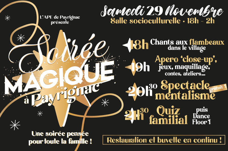 PAYRIGNAC S’annonce magique SAMEDI 29 NOVEMBRE PROCHAIN !