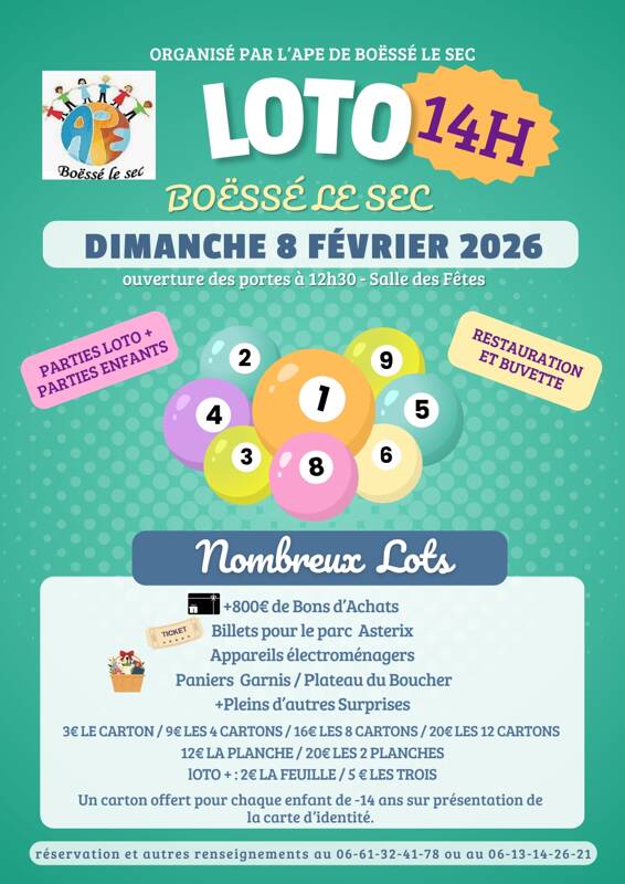 LOTO AMICALE PARENTS ELEVES BOËSSE-LE-SEC