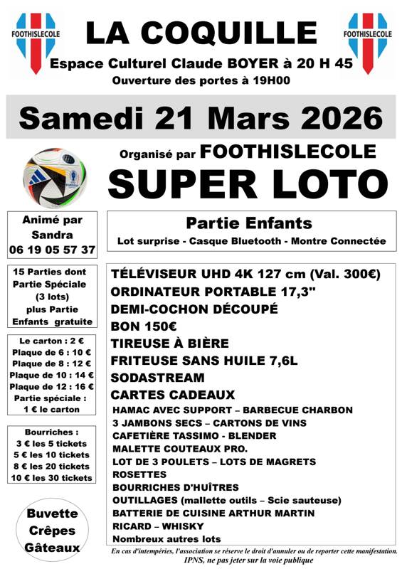 LOTO ORGANISÉ PAR FOOTHISLECOLE
