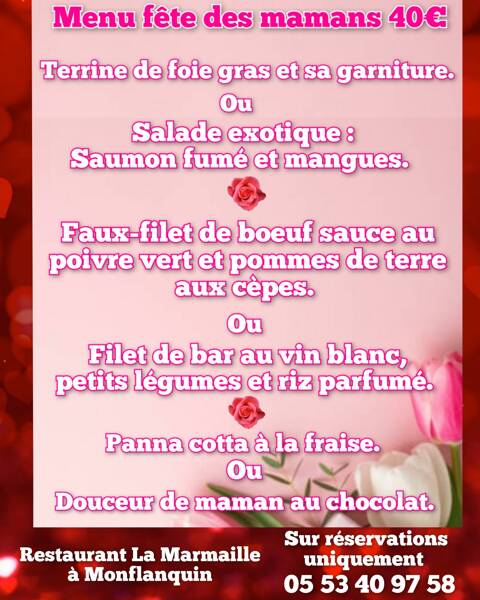 Menu fête des mamans