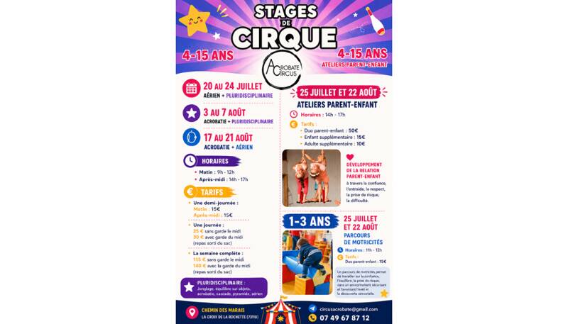 stage été endants 4 -15 ans du 20 au 24 juillet 2026 acrobate circus