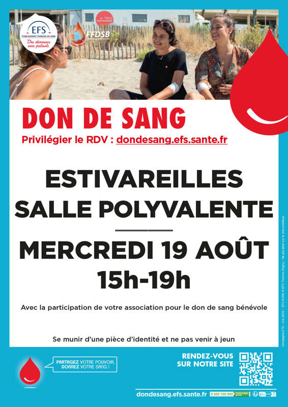 Collecte don de sang Estivareilles 19/08/2026
