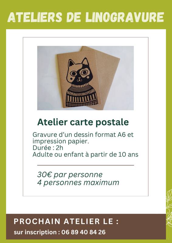 Atelier de linogravure - carte postale