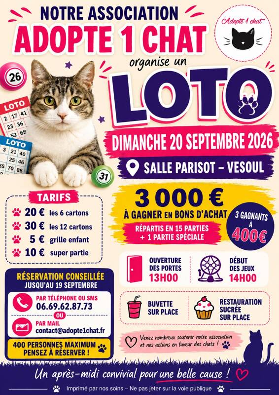 Loto caricatif association Adopte1Chat