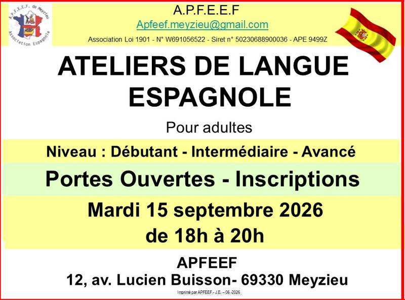 PORTES OUVERTES INSCRIPTIONS ATELIERS DE LANGUE ESPAGNOLE