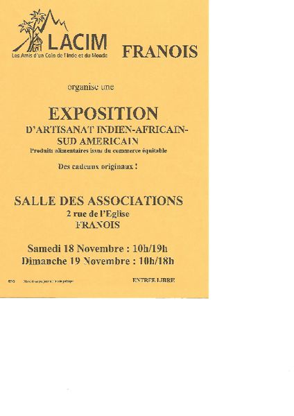 EXPOSITION  d’ARTISANAT  Indien, Africain et Sud Américain