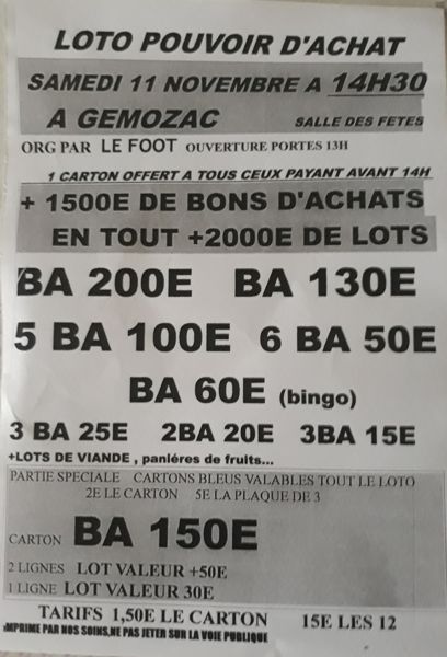 Loto pouvoir d'achat du 11 Novembre