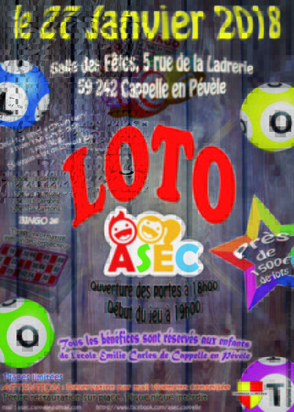 LOTO au profit des enfants de l'école Emilie Carles de Cappelle en Pévèle