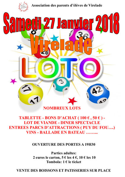 Loto annuel de l'APE de Virelade - samedi 27/01/2018