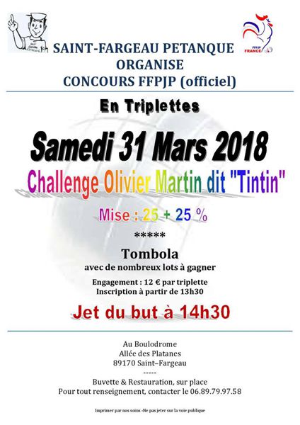 CONCOURS DE PETANQUE OFFICIEL en Triplettes