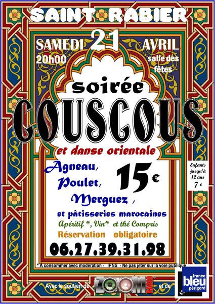 Grande soirée Couscous à Saint Rabier (Dordogne)