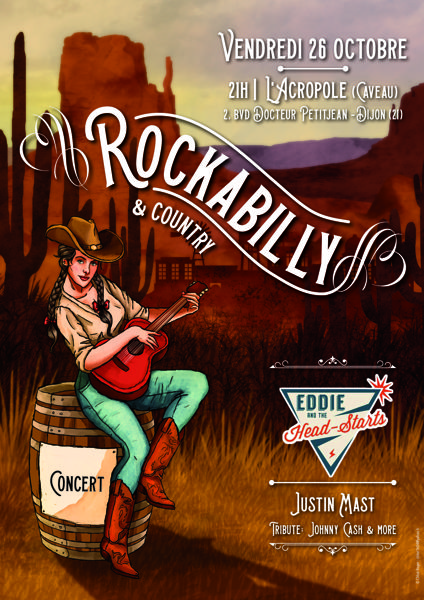 Concert rockabilly-country: Eddie and the Head-Starts+Justin Mast