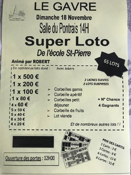 SUPER LOTO APEL Ecole St Pierre de Le Gâvre