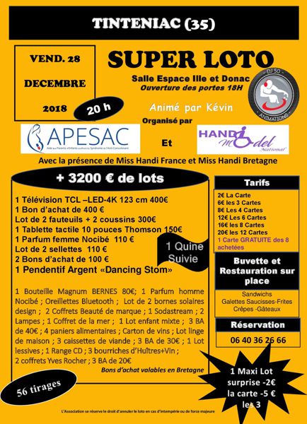 SUPER Loto en faveur de l'APESAC et Handi Model