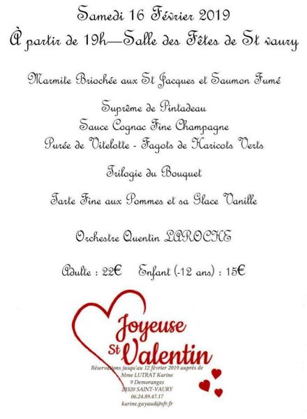 Repas St Valentin - Orchestre Quentin LAROCHE