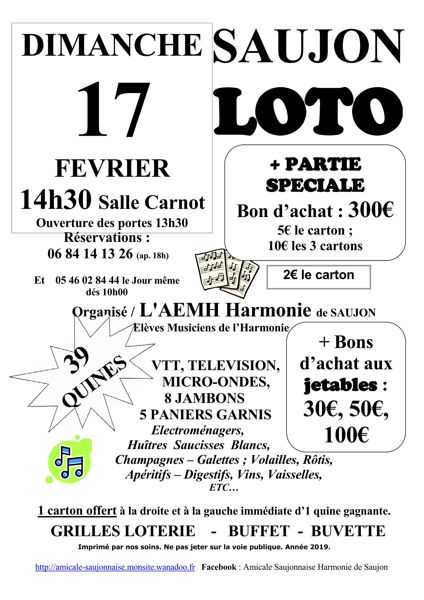 LOTO Amicale Saujonnaise Harmonie de Saujon