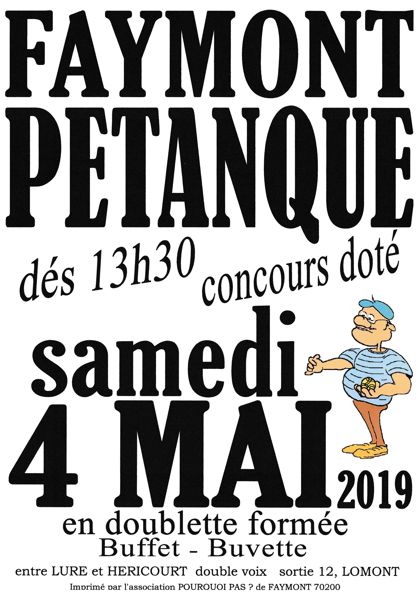 concours de pétanque le 4 Mai à Faymont