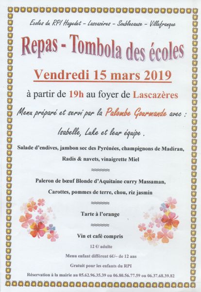 Repas Tombola Ecole de Lascazères